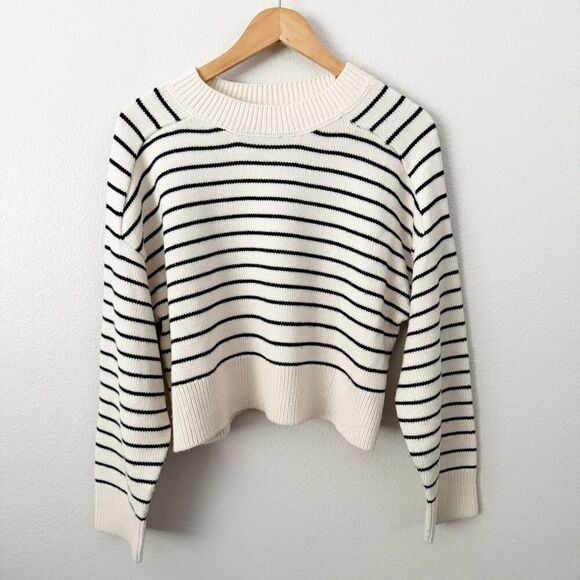 ZARA | Black Cream Ivory Knit Sweater Boxy High Neck Oversized | Size Medium - Picture 2 of 8